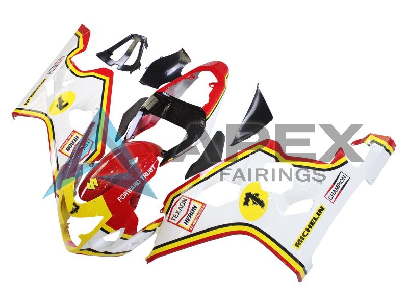 White Red Yellow Michelin Texaon Heron 7 - Suzuki GSX-R600 (2004-2005) ABS Fairings | Apex Fairings — view 3