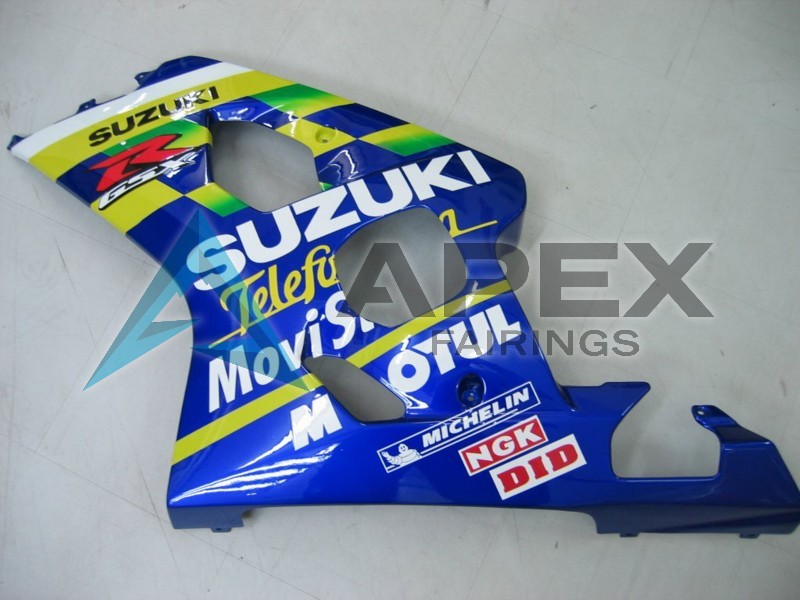 Blue White Yellow Green Telefumia Motul MoviStar - Suzuki GSX-R600 (2004-2005) ABS Fairings | Apex Fairings — view 3