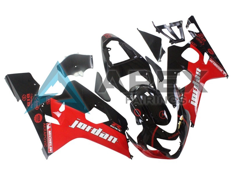 Glossy Black Red Jordan Michelin - Suzuki GSX-R600 (2004-2005) ABS Fairings | Apex Fairings — view 2