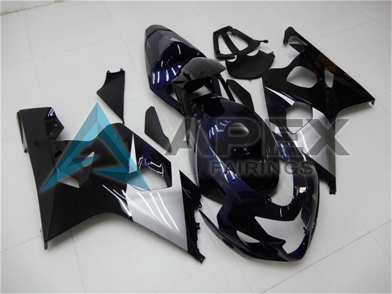 Glossy Black Silver Blue - Suzuki GSX-R600 (2004-2005) ABS Fairings | Apex Fairings — view 2