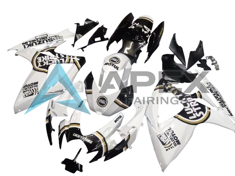 White Black Lucky Strike Motul - Suzuki GSX-R600 (2006-2007) ABS Fairings | Apex Fairings — view 2