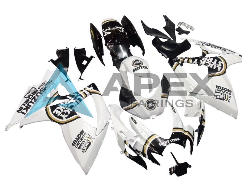 White Black Lucky Strike Motul - Suzuki GSX-R600 (2006-2007) ABS Fairings | Apex Fairings — view 3