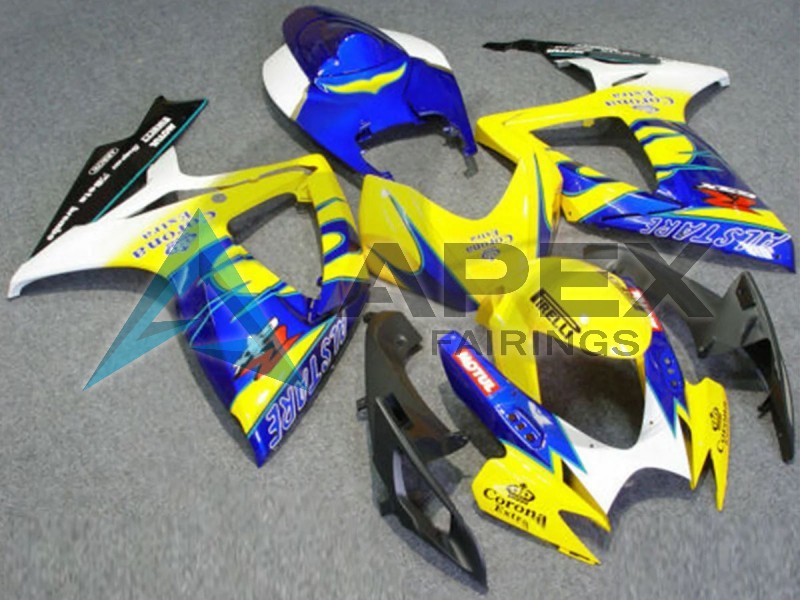 White Blue Yellow Corona Alstare - Suzuki GSX-R600 (2006-2007) ABS Fairings | Apex Fairings — view 2