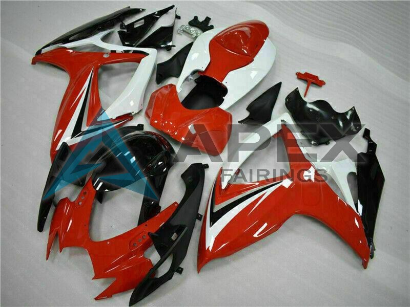 White Red Glossy Black Stripe - Suzuki GSX-R600 (2006-2007) ABS Fairings | Apex Fairings — view 2