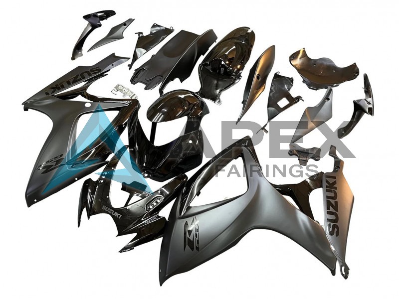 Glossy Black Matte Black - Suzuki GSX-R600 (2006-2007) ABS Fairings | Apex Fairings — view 2