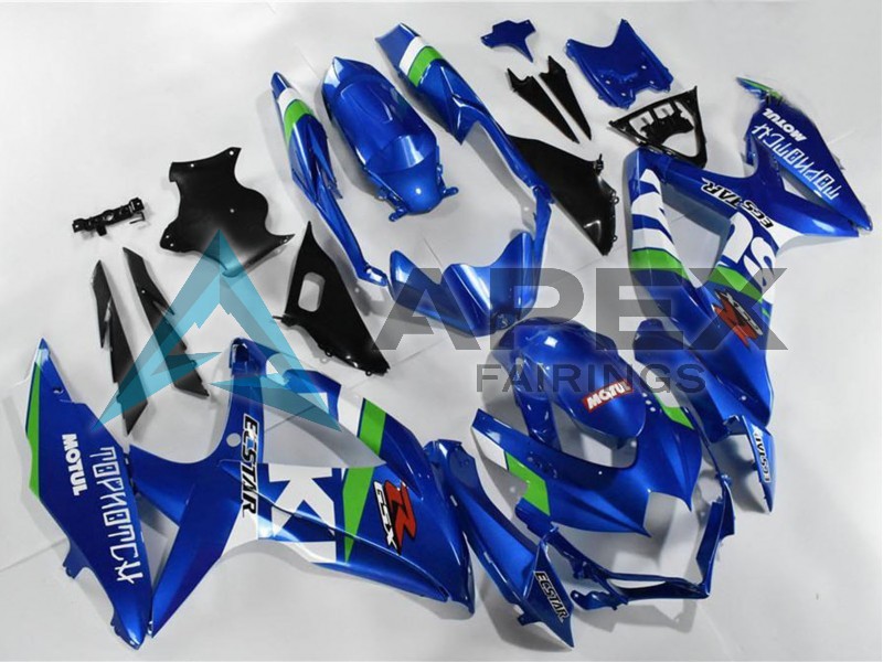 Blue White Green Black - Suzuki GSX-R600 (2008-2010) ABS Fairings | Apex Fairings — view 2
