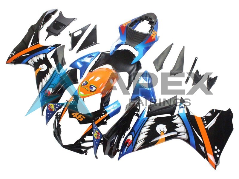 Light Blue Orange Black White Shark 46 - Suzuki GSX-R600 (2011-2026) ABS Fairings | Apex Fairings — view 2