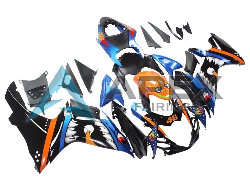 Light Blue Orange Black White Shark 46 - Suzuki GSX-R600 (2011-2026) ABS Fairings | Apex Fairings — view 3