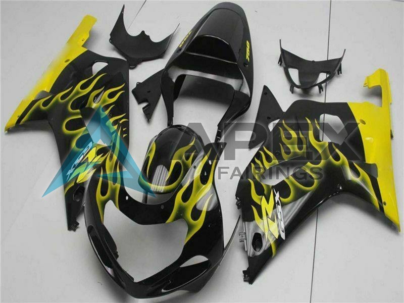 Glossy Black Yellow Flame - Suzuki GSX-R750 (2001-2003) ABS Fairings | Apex Fairings — view 2