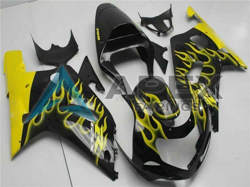 Glossy Black Yellow Flame - Suzuki GSX-R750 (2001-2003) ABS Fairings | Apex Fairings — view 3
