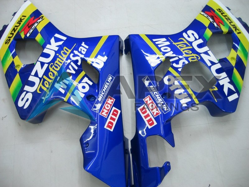 Blue White Yellow Green Telefumia Motul MoviStar - Suzuki GSX-R750 (2004-2005) ABS Fairings | Apex Fairings — view 2
