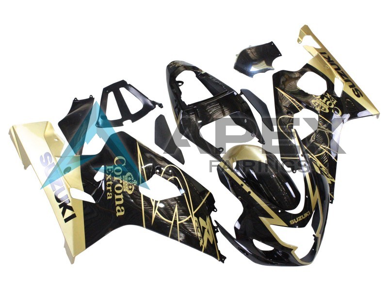 Glossy Black Gold Corona - Suzuki GSX-R750 (2004-2005) ABS Fairings | Apex Fairings — view 3