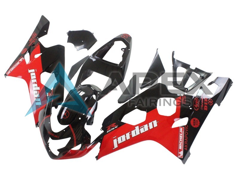 Glossy Black Red Jordan Michelin - Suzuki GSX-R750 (2004-2005) ABS Fairings | Apex Fairings — view 3