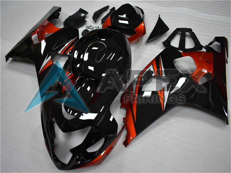 Glossy Black Red Stripe - Suzuki GSX-R750 (2004-2005) ABS Fairings | Apex Fairings — view 2