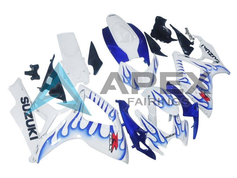 White Blue Flame - Suzuki GSX-R750 (2006-2007) ABS Fairings | Apex Fairings — view 3