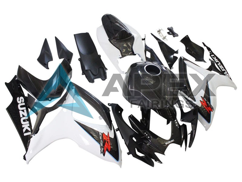 Black White Carbon Fiber Style - Suzuki GSX-R750 (2006-2007) ABS Fairings | Apex Fairings — view 2