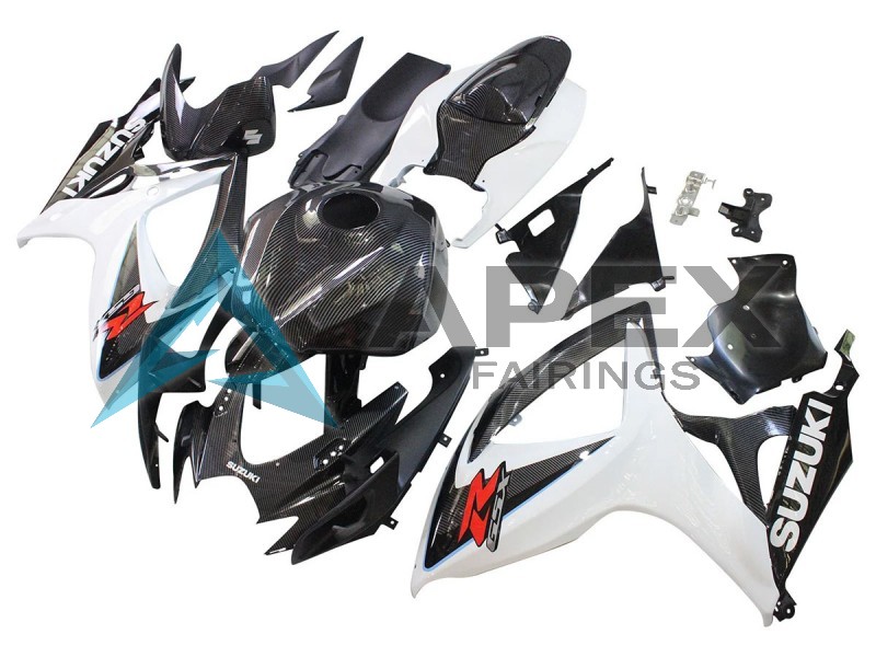 Black White Carbon Fiber Style - Suzuki GSX-R750 (2006-2007) ABS Fairings | Apex Fairings — view 3