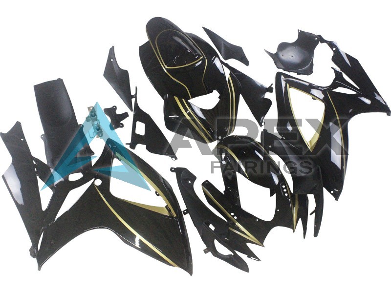 Glossy Black Gold Stripe - Suzuki GSX-R750 (2006-2007) ABS Fairings | Apex Fairings — view 3