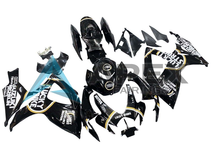 Glossy Black White Motul Lucky Strike - Suzuki GSX-R750 (2006-2007) ABS Fairings | Apex Fairings — view 2
