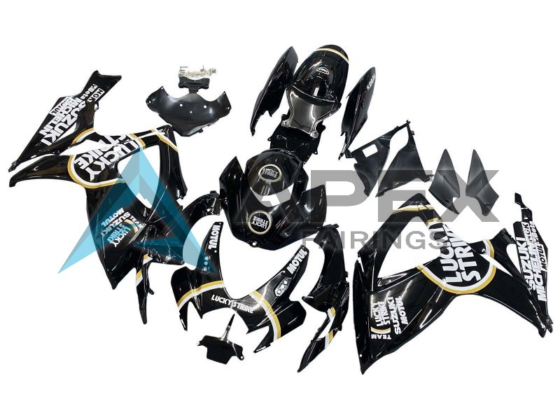 Glossy Black White Motul Lucky Strike - Suzuki GSX-R750 (2006-2007) ABS Fairings | Apex Fairings — view 3