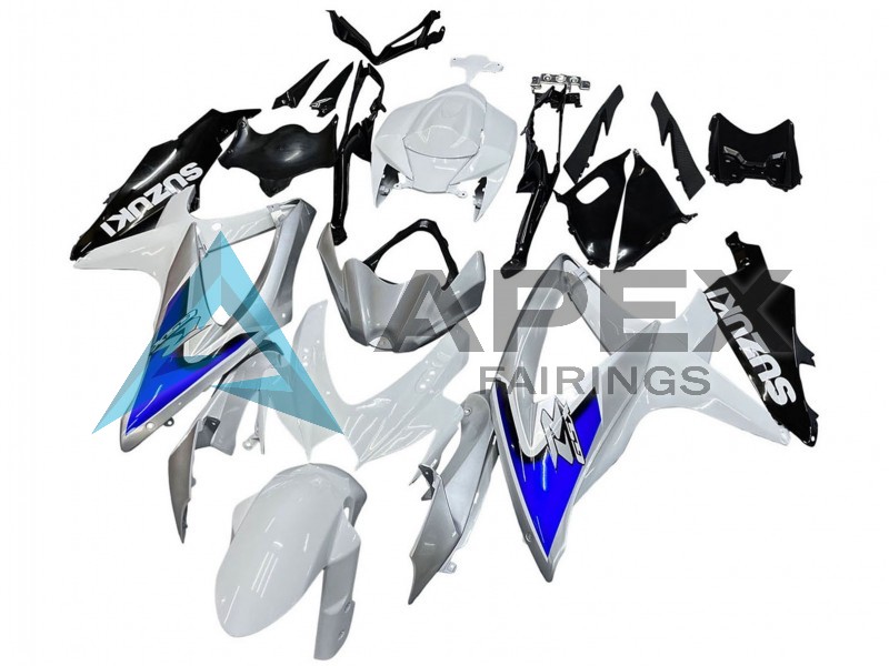White Silver Blue Black - Suzuki GSX-R750 (2008-2010) ABS Fairings | Apex Fairings — view 2