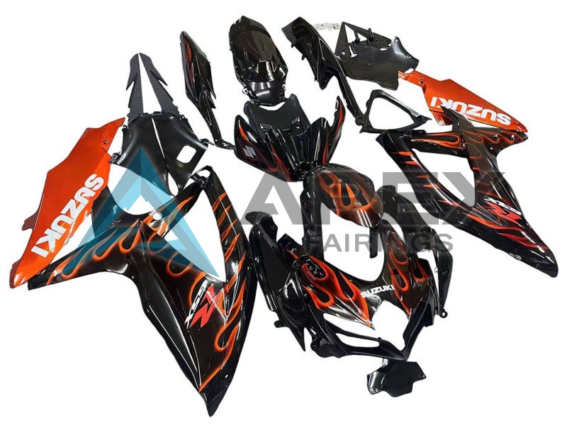 Glossy Black Orange Flame - Suzuki GSX-R750 (2008-2010) ABS Fairings | Apex Fairings — view 2