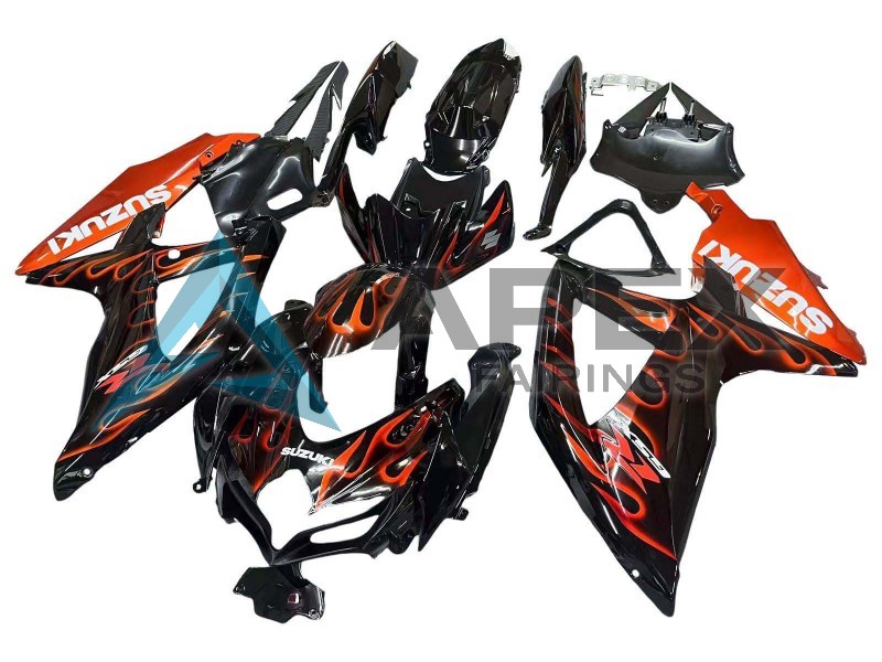 Glossy Black Orange Flame - Suzuki GSX-R750 (2008-2010) ABS Fairings | Apex Fairings — view 3
