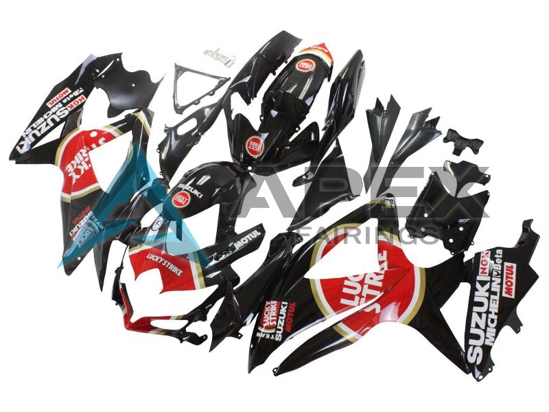 Glossy Black Red White Motul Lucky Strike - Suzuki GSX-R750 (2008-2010) ABS Fairings | Apex Fairings — view 2
