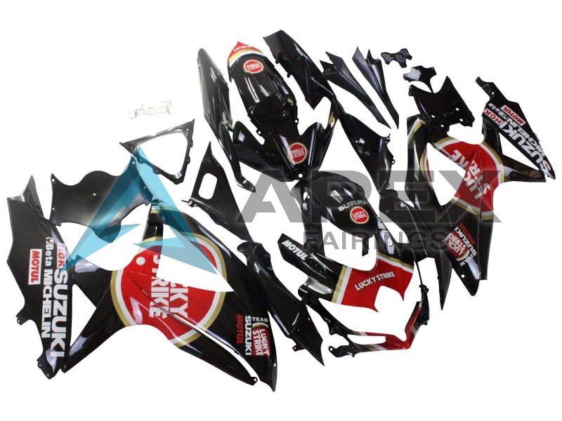 Glossy Black Red White Motul Lucky Strike - Suzuki GSX-R750 (2008-2010) ABS Fairings | Apex Fairings — view 3