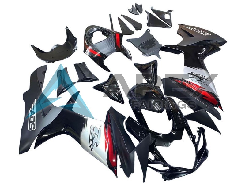 Glossy Black Forged Carbon Fiber Silver Red - Suzuki GSX-R750 (2011-2026) ABS Fairings | Apex Fairings — view 3