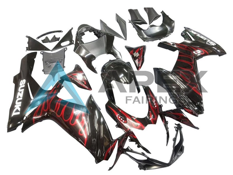 Glossy Black Red Flame - Suzuki GSX-R750 (2011-2026) ABS Fairings | Apex Fairings — view 2