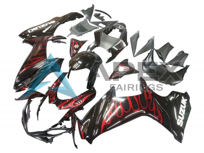Glossy Black Red Flame - Suzuki GSX-R750 (2011-2026) ABS Fairings | Apex Fairings — view 3