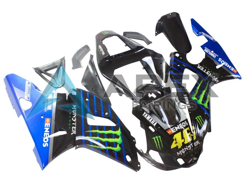 Blue Black Green Monster Yamalube ENEOS 46 - Yamaha R1 / YZF-R1 (2000-2001) ABS Fairings | Apex Fairings — view 2