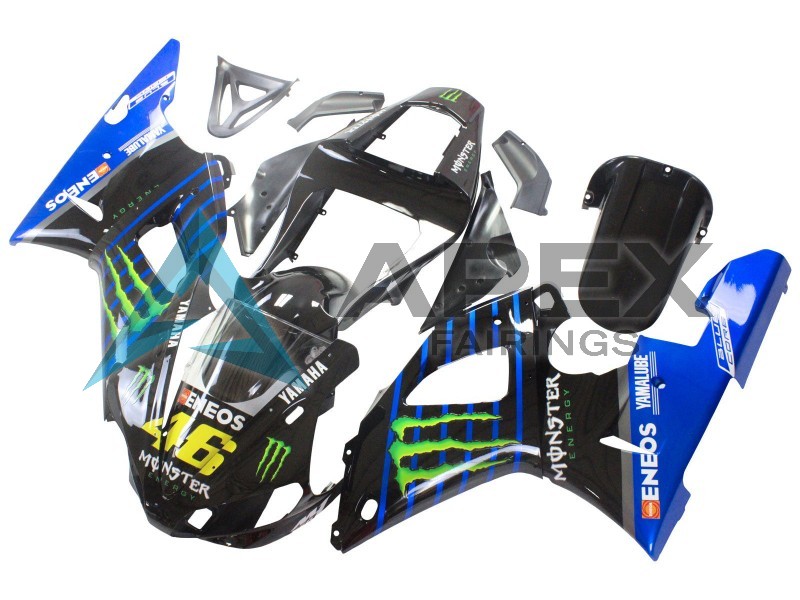 Blue Black Green Monster Yamalube ENEOS 46 - Yamaha R1 / YZF-R1 (2000-2001) ABS Fairings | Apex Fairings — view 3