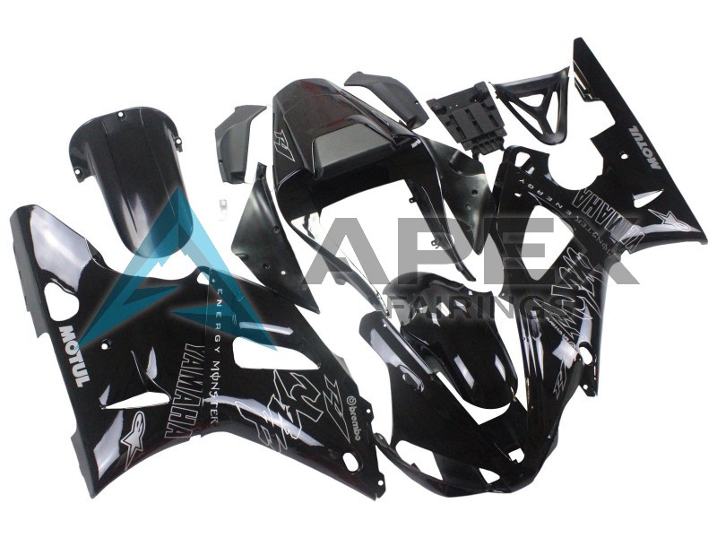 Glossy Black White Monster Motul - Yamaha R1 / YZF-R1 (2000-2001) ABS Fairings | Apex Fairings — view 2