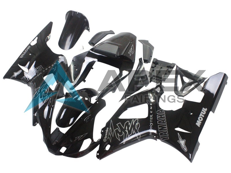 Glossy Black White Monster Motul - Yamaha R1 / YZF-R1 (2000-2001) ABS Fairings | Apex Fairings — view 3