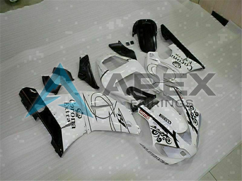 White Black Corona Extra - Yamaha R1 / YZF-R1 (2000-2001) ABS Fairings | Apex Fairings — view 2