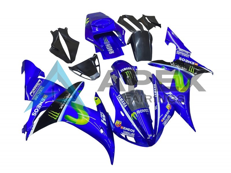 Blue Black Green MoviStar ENEOS Monster - Yamaha R1 / YZF-R1 (2002-2003) ABS Fairings | Apex Fairings — view 2