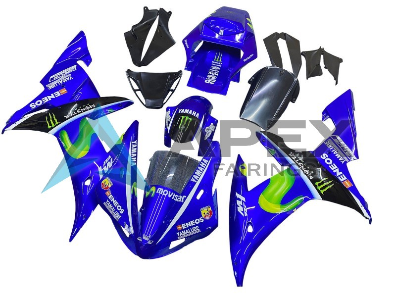 Blue Black Green MoviStar ENEOS Monster - Yamaha R1 / YZF-R1 (2002-2003) ABS Fairings | Apex Fairings — view 3