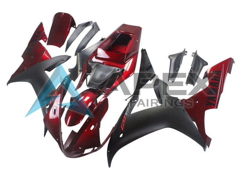 Red Matte Black - Yamaha R1 / YZF-R1 (2002-2003) ABS Fairings | Apex Fairings — view 3