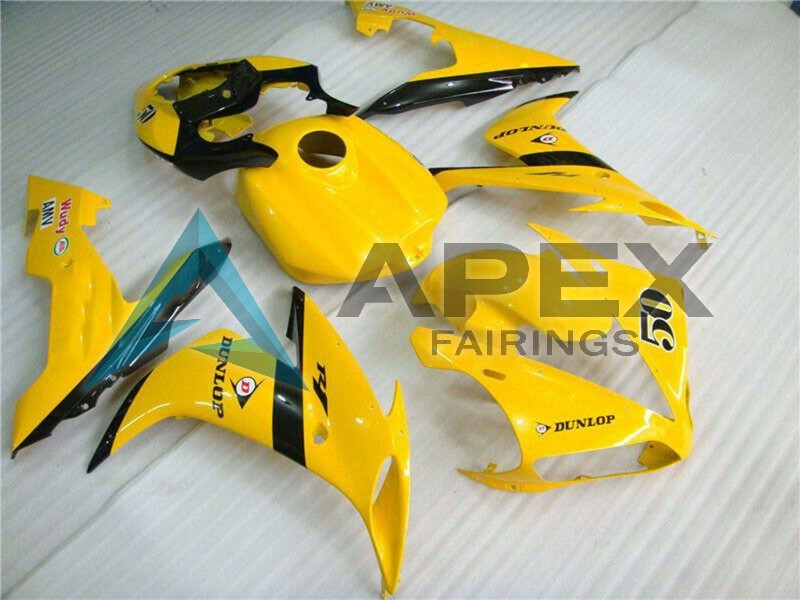 Yellow Glossy Black Dunlop 50 - Yamaha R1 / YZF-R1 (2004-2006) ABS Fairings | Apex Fairings — view 2