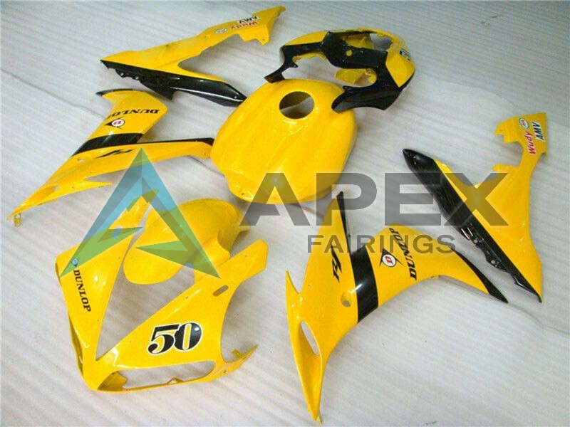 Yellow Glossy Black Dunlop 50 - Yamaha R1 / YZF-R1 (2004-2006) ABS Fairings | Apex Fairings — view 3