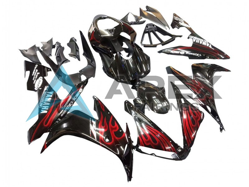 Glossy Black Red Flame - Yamaha R1 / YZF-R1 (2004-2006) ABS Fairings | Apex Fairings — view 2