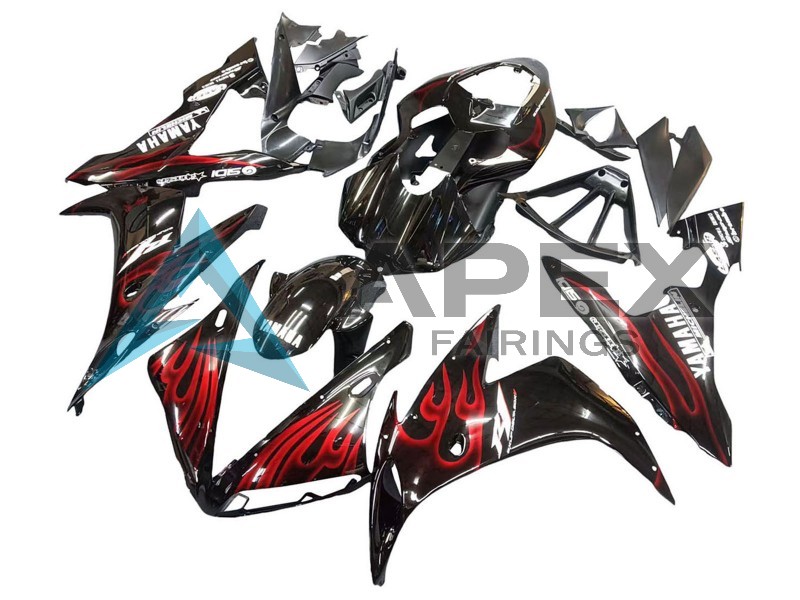 Glossy Black Red Flame - Yamaha R1 / YZF-R1 (2004-2006) ABS Fairings | Apex Fairings — view 3