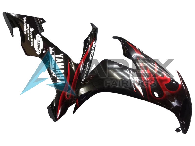 Glossy Black Red Flame - Yamaha R1 / YZF-R1 (2004-2006) ABS Fairings | Apex Fairings — view 4