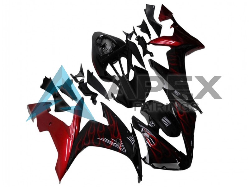 Glossy Black Red Flame - Yamaha R1 / YZF-R1 (2004-2006) ABS Fairings | Apex Fairings — view 2