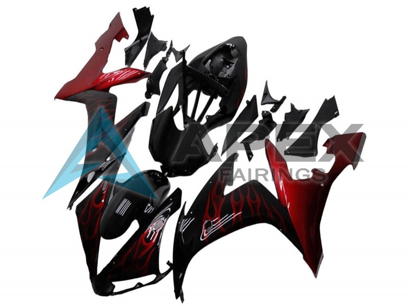 Glossy Black Red Flame - Yamaha R1 / YZF-R1 (2004-2006) ABS Fairings | Apex Fairings — view 3