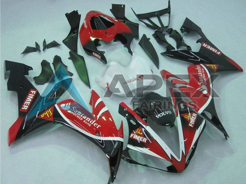 Red White Black Green Volvo Jika Fimer Santander - Yamaha R1 / YZF-R1 (2004-2006) ABS Fairings | Apex Fairings — view 2