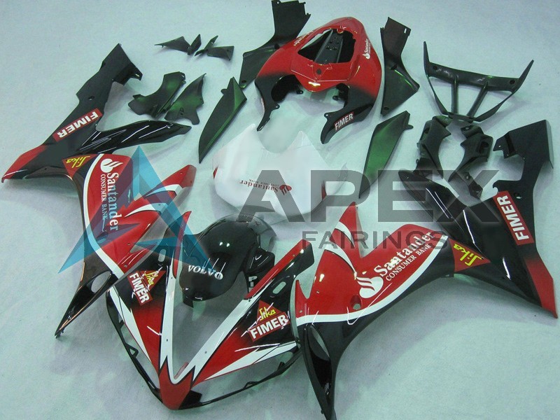 Red White Black Green Volvo Jika Fimer Santander - Yamaha R1 / YZF-R1 (2004-2006) ABS Fairings | Apex Fairings — view 3