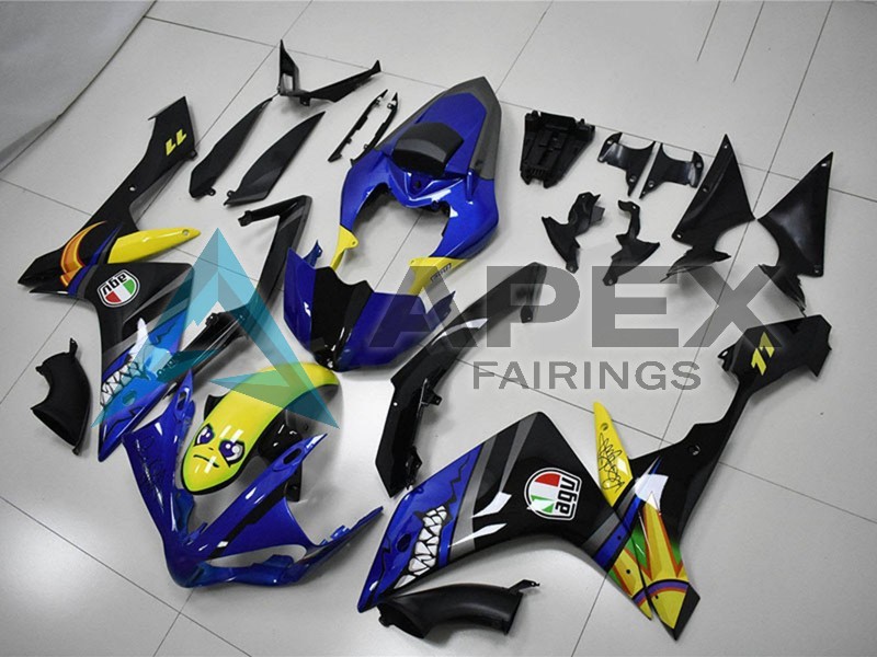 Blue Yellow Black Shark - Yamaha R1 / YZF-R1 (2007-2008) ABS Fairings | Apex Fairings — view 2